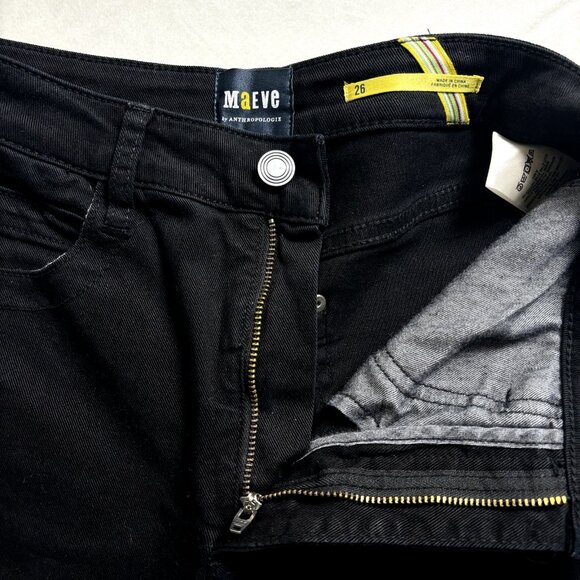 Maeve Anthropologie Women's Black Cotton Pants NWOT Sz 26 Wide Leg Cropped Jeans - Picture 2 of 5